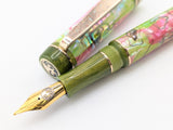 Carina Ragazzone in Rose/Chartreuse Abalone w/ Honey Olive Resin - Mokume Gane