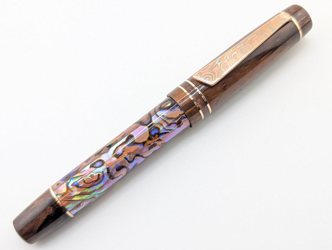 Hapalua 15 in Copper Abalone w/ Chocolate Pearl Resin - Mokume Gane