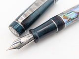 Draco in Silver Abalone w/ Aquifer Resin - Damascus Steel - #8 Nib