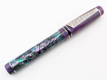 Draco in Dark Mexican Green Abalone w/ Purple Paralax Resin - Damascus Steel - #8 Nib