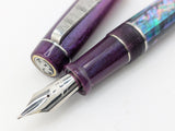 Draco in Dark Mexican Green Abalone w/ Purple Paralax Resin - Damascus Steel - #8 Nib