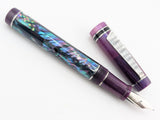 Draco in Dark Mexican Green Abalone w/ Purple Paralax Resin - Damascus Steel - #8 Nib