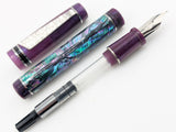 Draco in Dark Mexican Green Abalone w/ Purple Paralax Resin - Damascus Steel - #8 Nib