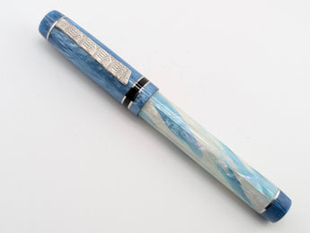 Draco in Frosted Awabi w/ Slate Blue Resin - Damascus Steel - #8 Nib