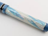 Draco in Frosted Awabi w/ Slate Blue Resin - Damascus Steel - #8 Nib