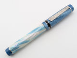 Draco in Frosted Awabi w/ Slate Blue Resin - Damascus Steel - #8 Nib