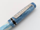 Draco in Frosted Awabi w/ Slate Blue Resin - Damascus Steel - #8 Nib