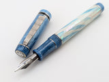 Draco in Frosted Awabi w/ Slate Blue Resin - Damascus Steel - #8 Nib