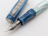 Draco in Frosted Awabi w/ Slate Blue Resin - Damascus Steel - #8 Nib