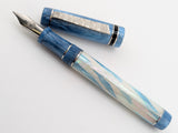 Draco in Frosted Awabi w/ Slate Blue Resin - Damascus Steel - #8 Nib