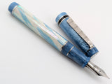 Draco in Frosted Awabi w/ Slate Blue Resin - Damascus Steel - #8 Nib