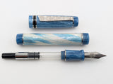 Draco in Frosted Awabi w/ Slate Blue Resin - Damascus Steel - #8 Nib