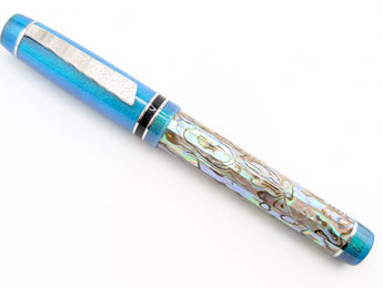 Draco in Silver Abalone w/ Mermaid Pearl Resin - Damascus Steel - TWSBI Converter
