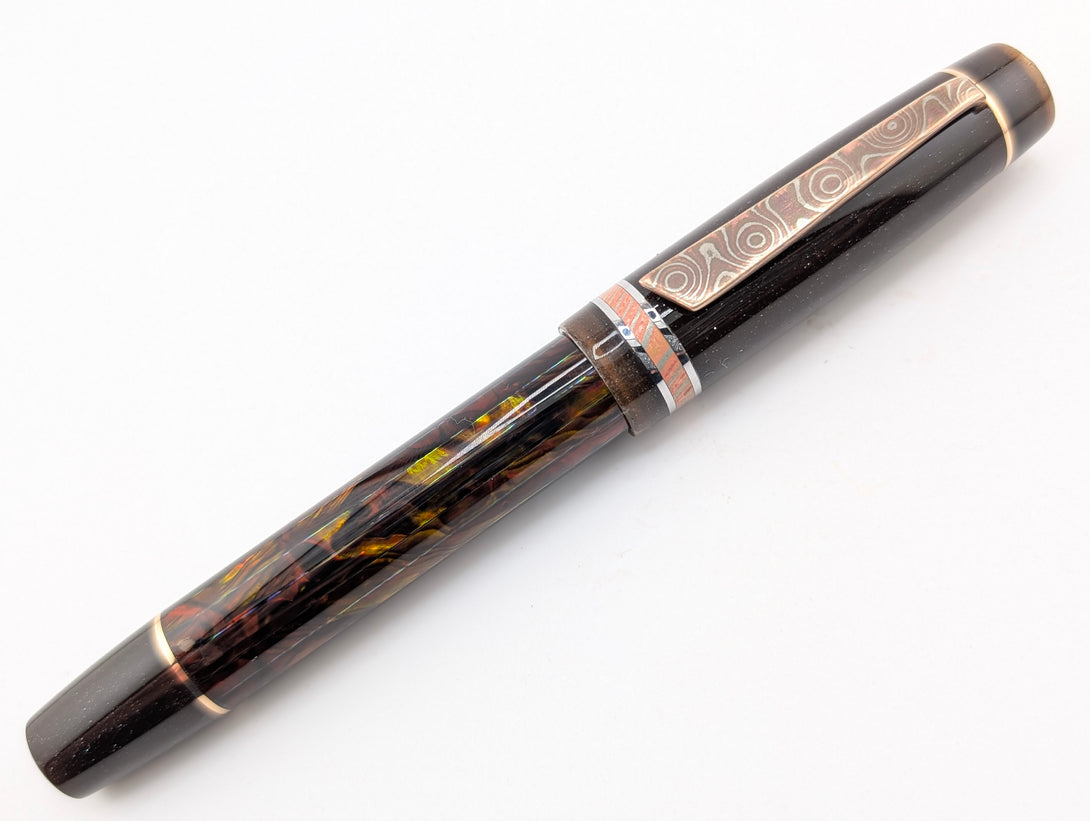 Hapalua 13 il Re in Root Beer Abalone w/ Burnt Umber Resin - Mokume Gane