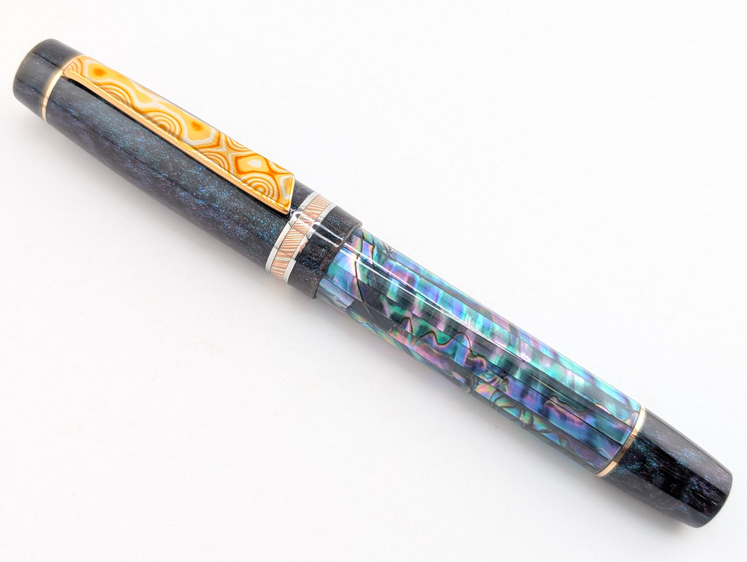 Hapalua 15 il Re in Dark Mexican Green Abalone w/ OP Resin - Mokume Gane