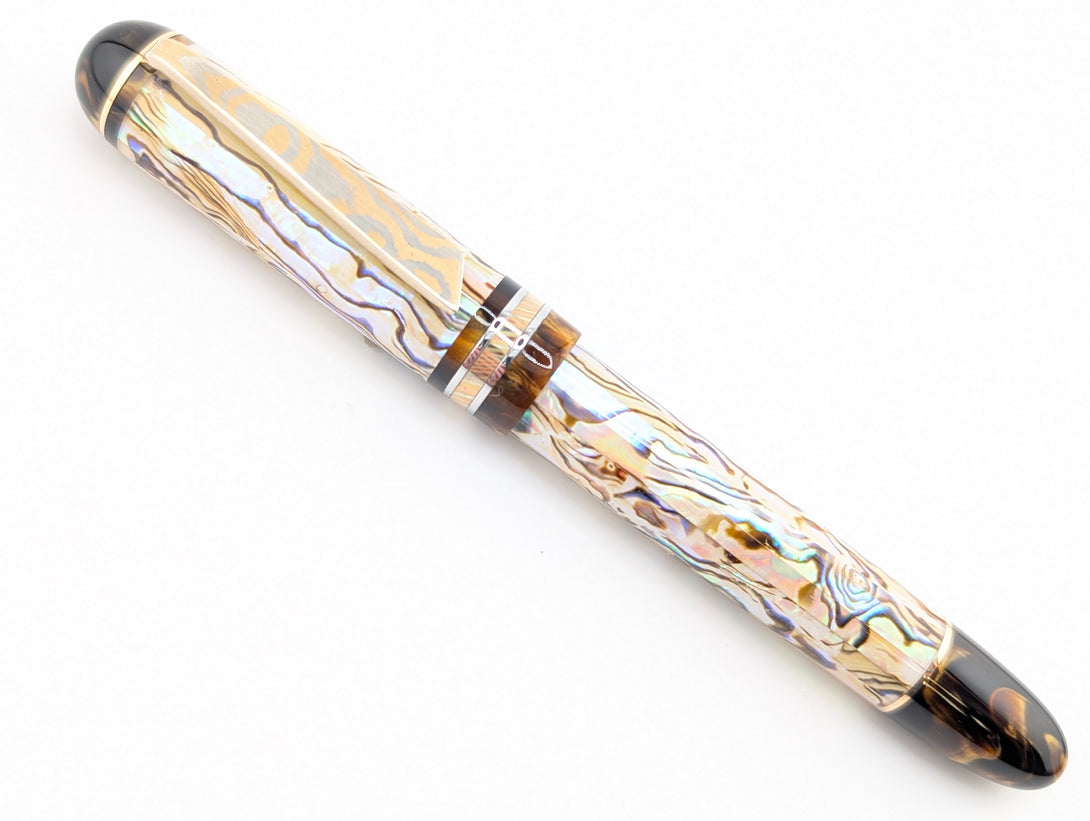 Taurus Ragazzone il Re in White Paua Abalone w/ Dark Tortoise Resin - Mokume Gane